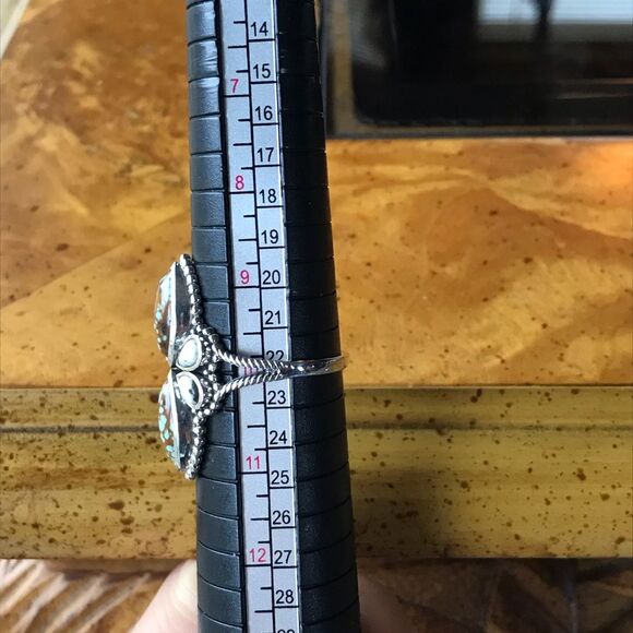 Natural White Buffalo Blue Turquoise Sterling Silver Ring Size 10 - Picture 4 of 8